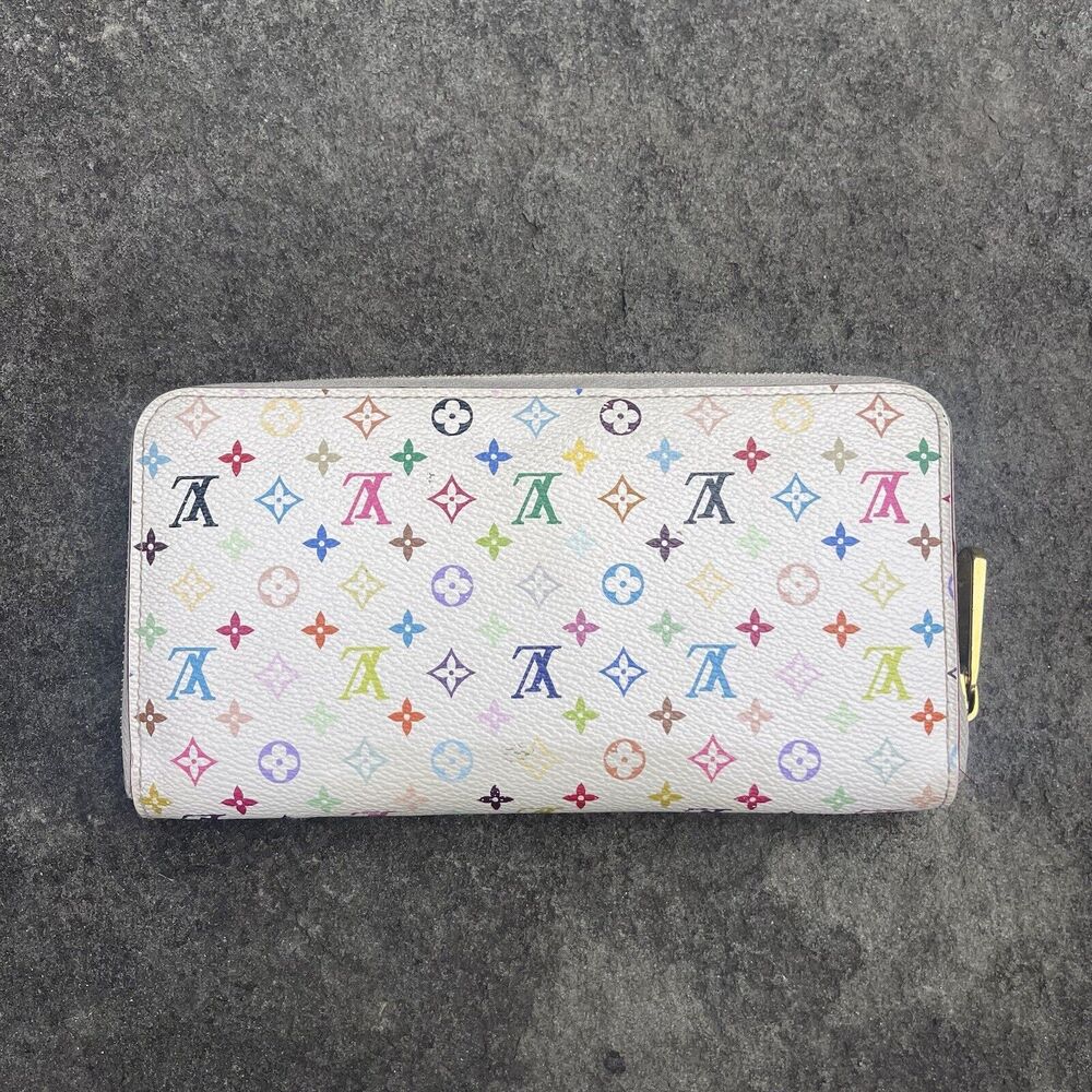 Louis Vuitton White Multicolor Coated Canvas Monogram Zippy Wallet Murakami - Picture 2 of 16